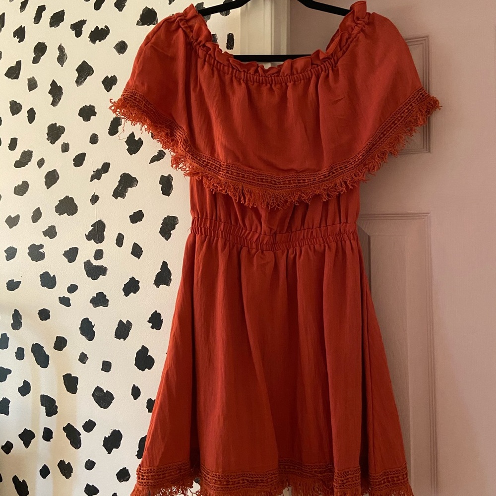 Burnt Orange Off The Shoulder Boutique Dress